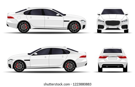 realistic car. sedan. front view; side view; back view.