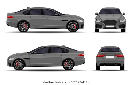 realistic car. sedan. front view; side view; back view.