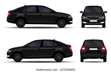 realistic car. sedan. front view; side view; back view.