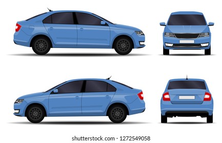 realistic car. sedan. front view; side view; back view.