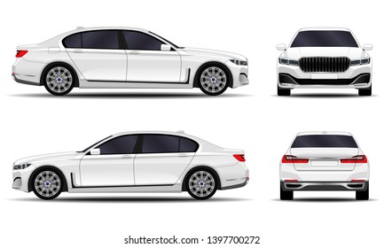 realistic car. sedan. front view; side view; back view.