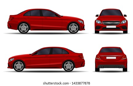 realistic car. sedan. front view; side view; back view.