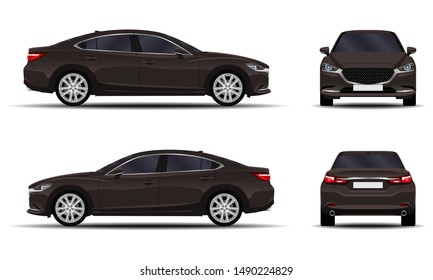 realistic car. sedan. front view; side view; back view.