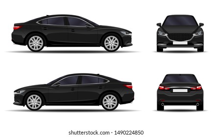realistic car. sedan. front view; side view; back view.