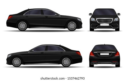 realistic car. sedan. front view; side view; back view.