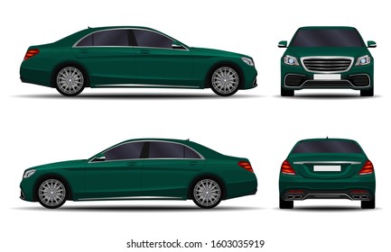 realistic car. sedan. front view; side view; back view.