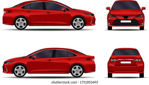 realistic car. sedan. front view; side view; back view.