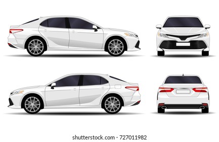 realistic car. sedan. front view; side view; back view.