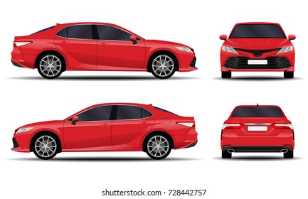 realistic car. sedan. front view; side view; back view.