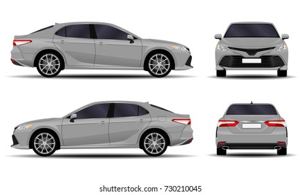 realistic car. sedan. front view; side view; back view.