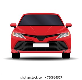 Realistic Car. Sedan Front View.