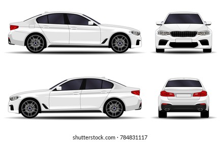 realistic car. sedan. front view; side view; back view.