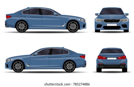 realistic car. sedan. front view; side view; back view.