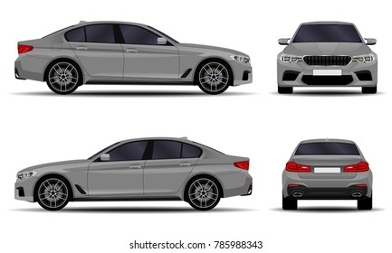 realistic car. sedan. front view; side view; back view.