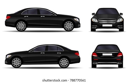 realistic car. sedan. front view; side view; back view.