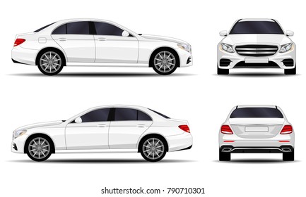 realistic car. sedan. front view; side view; back view.