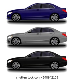 realistic car. sedan. set