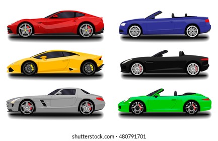 realistic car set. cabriolet and sports cars 