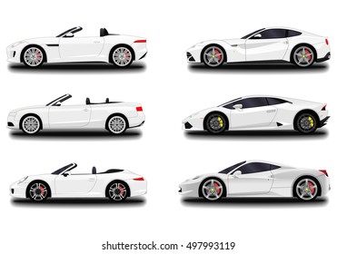 realistic car set. cabriolet and sports cars 