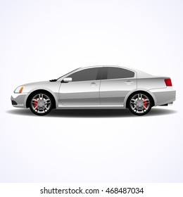 Realistic car, silver sedan, vector illustration