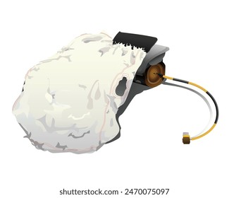 Realistic car single state passenger airbag unit included electrical wire and harness in deployed status illustration vector.