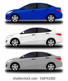 realistic car. small sedan. set