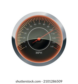 Realistic car speedometer closeup on white background vector illustration