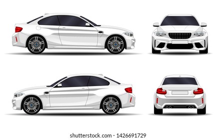 realistic car. sport coupe. front view; side view; back view.