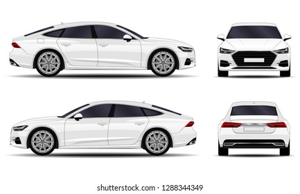 realistic car. sport sedan. front view; side view; back view.