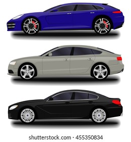 realistic car. sport sedan set