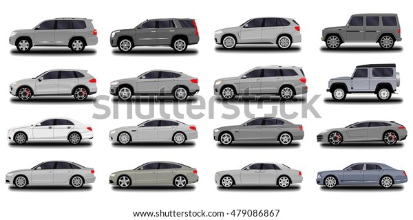 Realistic Car Suv Sedan Set Stock Vector (Royalty Free) 479086867 ...