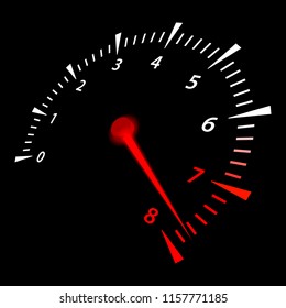 Realistic car tachometer. Vector illustration indicating the limit or exceeding it.