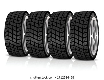 Realistic Car tire isolated on white background. Automobile rubber whell. 3D Illustration Vector.