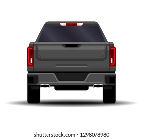 Realistic Car. Truck, Pickup. Back View.