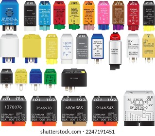 Realistic car various relay or electrical operated switch vector.