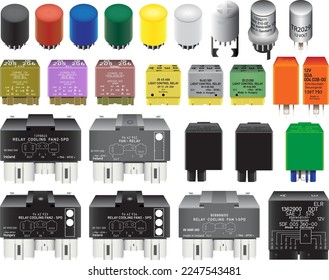 Realistic car various relay or electrical operated switch vector.