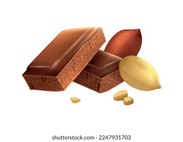 Composición realista de nueces de chocolate caramelo con imágenes detalladas de caramelos en fondo blanco ilustraciones vectoriales