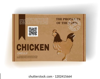 Realistic Cardboard Box With Chicken Meat. Package Design. Vector.