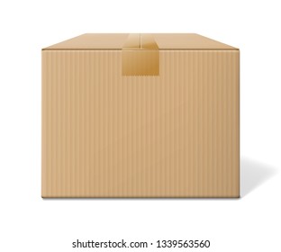 Realistic cardboard box, closed side view