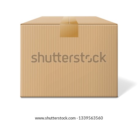 Realistic cardboard box, closed side view