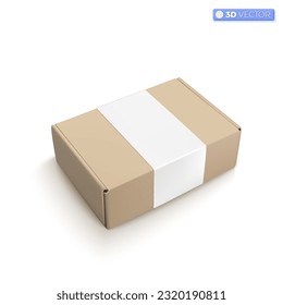 Realistic cardboard box icon symbols. Blank white cube product packaging paper cardboard box, carton packaging box mockup. 3D vector isolated illustration design. Cartoon pastel Minimal style.