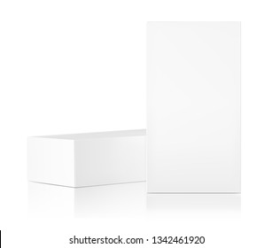 Realistic cardboard box mockup. Front view. Vector illustration isolated on white background. Can be use for food, medicine, cosmetic and etc. Ready for your design. EPS10.