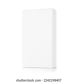 Realistic cardboard box mockup. Half side view. Vector illustration isolated on white background. Can be use for food, medicine, cosmetic and etc. Ready for your design. EPS10.
