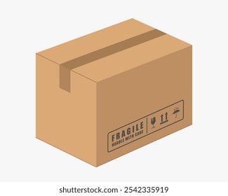 Realistic cardboard box mockup icon symbol. Empty blank Shipping delivery carton box. Fragile. Vector illustration image. Isolated on white background.