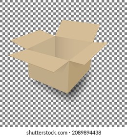 Realistic cardboard box mockup set from side, front and top view