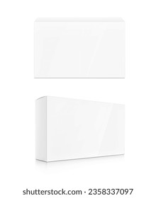 Realistic cardboard box mockup set. Vector illustration isolated on white background. Front and side view. Can be use for food, cosmetic, pharmacy, sport and etc. Ready for your design. EPS10.