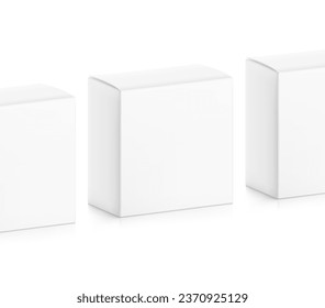 Realistic cardboard box mockup set. Vector illustration isolated on white background. Half side view. Can be use for food, cosmetic, pharmacy, sport and etc. Ready for your design. EPS10.