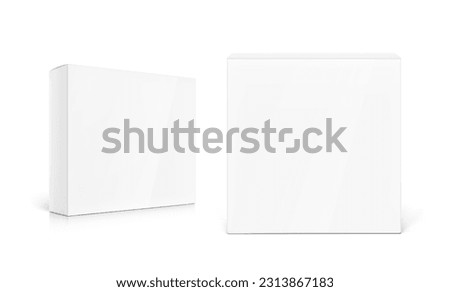 Realistic cardboard box mockup set. Vector illustration isolated on white background. Front and half side view. Can be use for food, cosmetic, pharmacy, sport and etc. Ready for your design. EPS10.