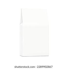 Realistic cardboard box mockup with a triangle top. Half side view. Vector illustration isolated on white background. Ready for your design. EPS10.