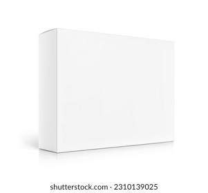 Realistic cardboard box mockup. Vector illustration isolated on white background. Half side view. Can be use for food, cosmetic, pharmacy, sport and etc. Ready for your design. EPS10.	